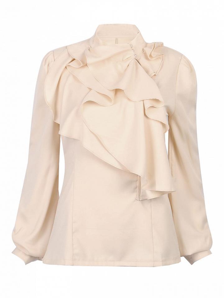 Choies High Neck Shirt With Ruffle Front