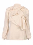 Choies High Neck Shirt With Ruffle Front