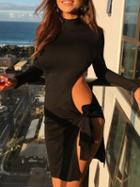 Choies Black High Neck Cut Out Detail Long Sleeve Chic Women Mini Dress