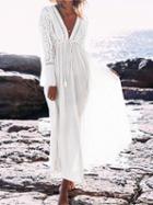 Choies White Plunge Drawstring Waist Long Sleeve Maxi Dress