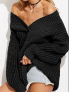 Choies Black Cold Shoulder V-neck Long Sleeve Chic Women Knit Sweater