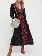 Choies Black V-neck Tie Cuff Floral Embroidery Dress