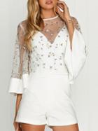 Choies White Embroidery Detail Sheer Mesh Blouse