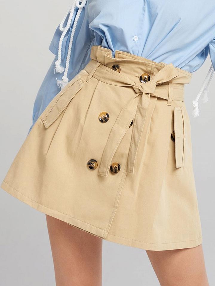Choies Khaki High Waist Double Breasted Front Chic Women Mini Skirt