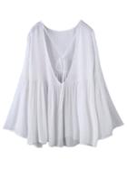 Choies White Strappy Backless Flare Sleeve Blouse