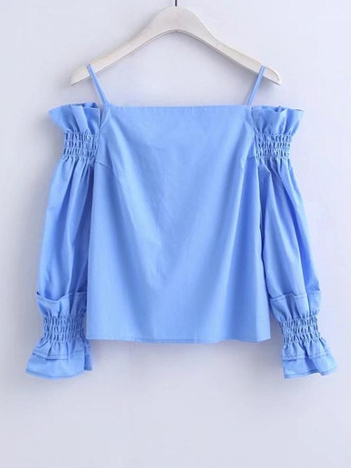 Choies Blue Cold Shoulder Wrap Back Shirred Cami Top