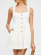Choies White Button Placket Front Open Back Mini Dress