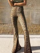 Choies Brown High Waist Leopard Print Wide Leg Pants