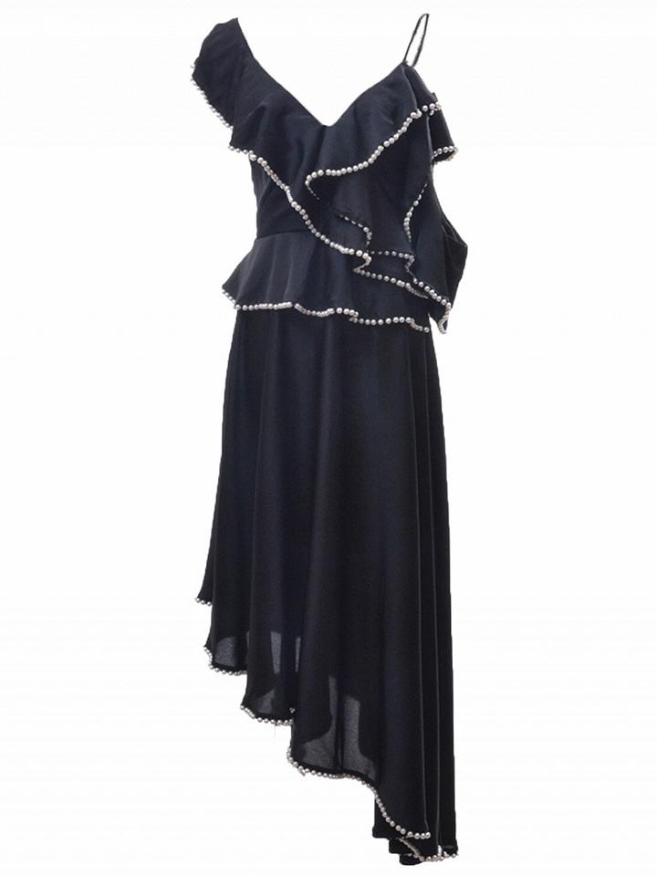 Choies Black Plunge Ruffle Detail Asymmetric Hem Dress