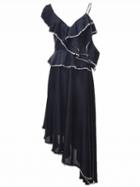 Choies Black Plunge Ruffle Detail Asymmetric Hem Dress