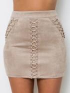 Choies Gray High Waist Faux Suede Lace Up Mini Skirt