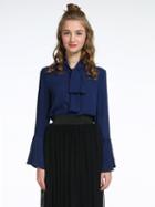 Choies Navy Tie Front Flared Sleeve Blouse Top
