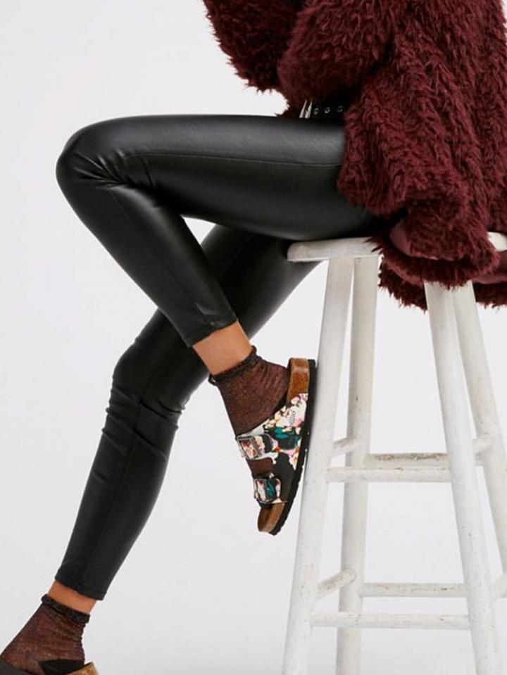 Choies Black High Waist Fleece Skinny Pu Pants