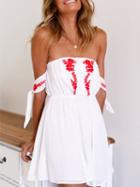 Choies White Bandeau Embroidery Detail Open Back Mini Dress