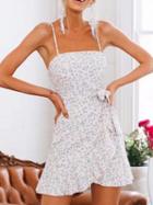 Choies White Floral Print Tie Waist Ruffle Hem Cami Mini Dress