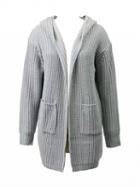 Choies Gray Pocket Lace Up Back Long Sleeve Hooded Knit Cardigan