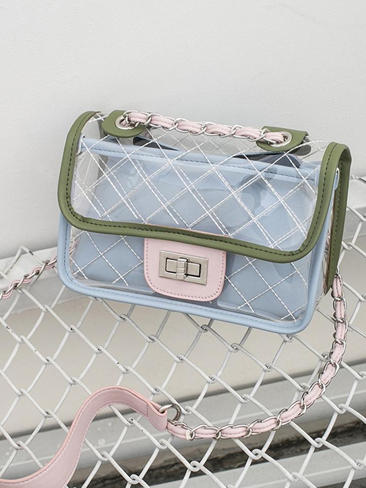 Choies Light Blue Buckle Detail Chain Strap Chic Women Sheer Cross Body Bag