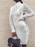 Choies White Cotton High Neck Long Sleeve Women Bodycon Mini Dress