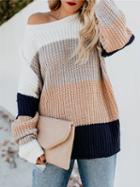 Choies Multicolor Stripe Crew Neck Long Sleeve Women Knit Sweater