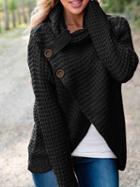 Choies Black High Neck Asymmetric Hem Long Sleeve Women Sweater