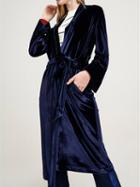 Choies Navy Blue Tie Waist Embroidery Back Velvet Longline Coat