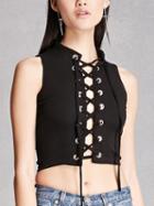 Choies Black Lace Up Front Sleeveless Crop Top