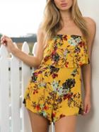 Choies Yellow Bandeau Floral Print Layered Top Romper Playsuit