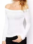 Choies White Off Shoulder Tight Long Sleeve T-shirt