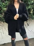 Choies Black Open Front Puff Sleeve Chic Women Knit Cardigan