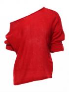 Choies Red Off Shoulder Open Knit Sweater