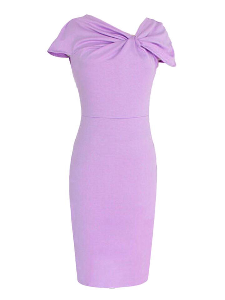Choies Light Purple Twist Ruched Detail Back Slit Cap Sleeve Bodycon Dress