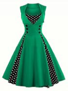 Choies Green Polka Dot Print Panel Sleeveless Chic Women A-line Mini Dress