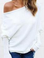 Choies White Cold Shoulder Batwing Sleeve Ribbed T-shirt