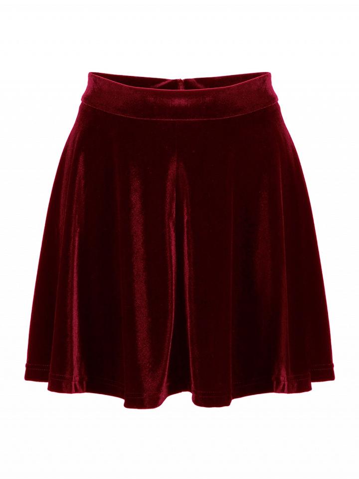 Choies Burgundy High Waist Velvet Skater Skirt