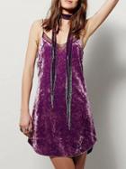 Choies Purple Velvet Spaghetti Strap V-neck Sheer Mesh Trim Mini Dress