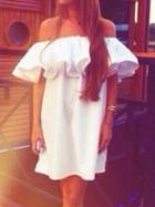 Choies White Off Shoulder Ruffle Detail Mini Dress
