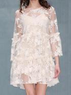 Choies White Long Sleeve Chic Women Lace Mini Dress And Cami Lining