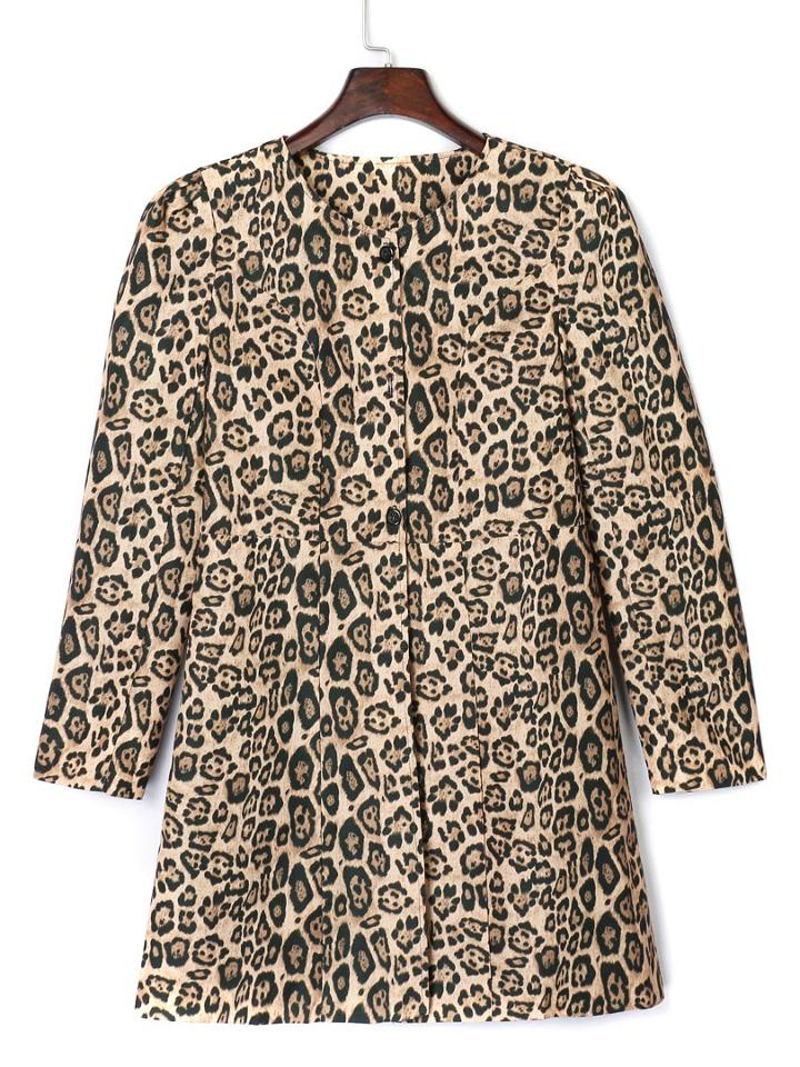 Choies Leopard Print Collarless Coat