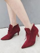 Choies Burgundy Faux Suede Lace Up Pointed Ankle Boots