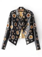 Choies Black Metallic Eyelet Leather Look Open Front Jacket