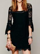 Choies Black Flare Sleeve Overlay Lace Mini Dress