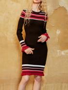 Choies Black Stripe Ruffle Hem Long Sleeve Knitted Bodycon Dress