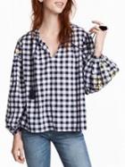 Choies Black Plaid Floral Embroidery Long Sleeve Blouse