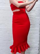 Choies Red Bandeau Fishtail Hem Chic Women Bodycon Midi Dress