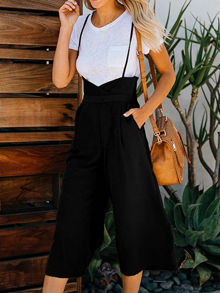 Choies Black Spaghetti Strap Pocket Detail Open Back Chic Women Jumpsuit