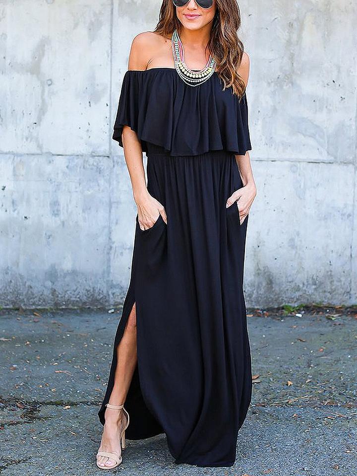 Choies Black Off Shoulder Thigh Split Detail Maxi Dress