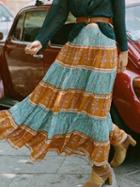 Choies Yellow High Waist Floral Print Chic Women Maxi Skirt