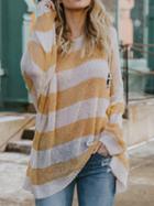 Choies Yellow Stripe Long Sleeve Chic Women Knit Sweater