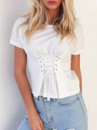 Choies White Eyelet Lace Up Front T-shirt