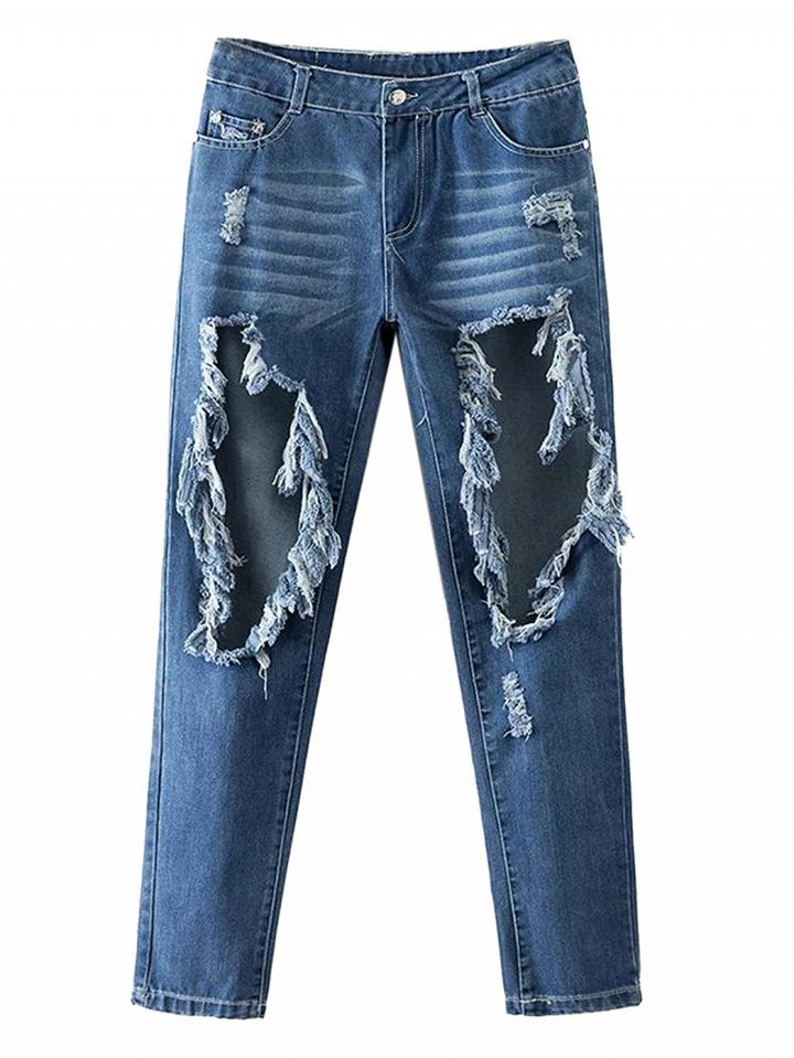 Choies Blue Ripped Light Wash Boyfriend Jeans